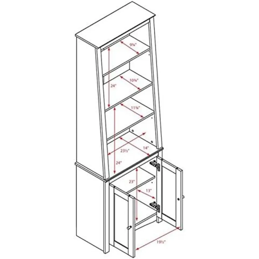 Estante Espresso Alto Slant-Back, 5 Pisos Alto, 2 Portas Shaker, Adequado para Corredores, Salas de Estudo, Salas