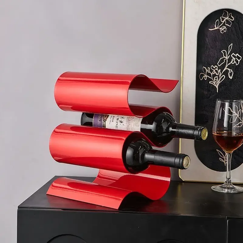 S-shaped Corrugated Metal Wine Stoage Rack Decoration Home Livingroom Table Accessories Bar Wine Cabinet Wine Shelf Ornaments