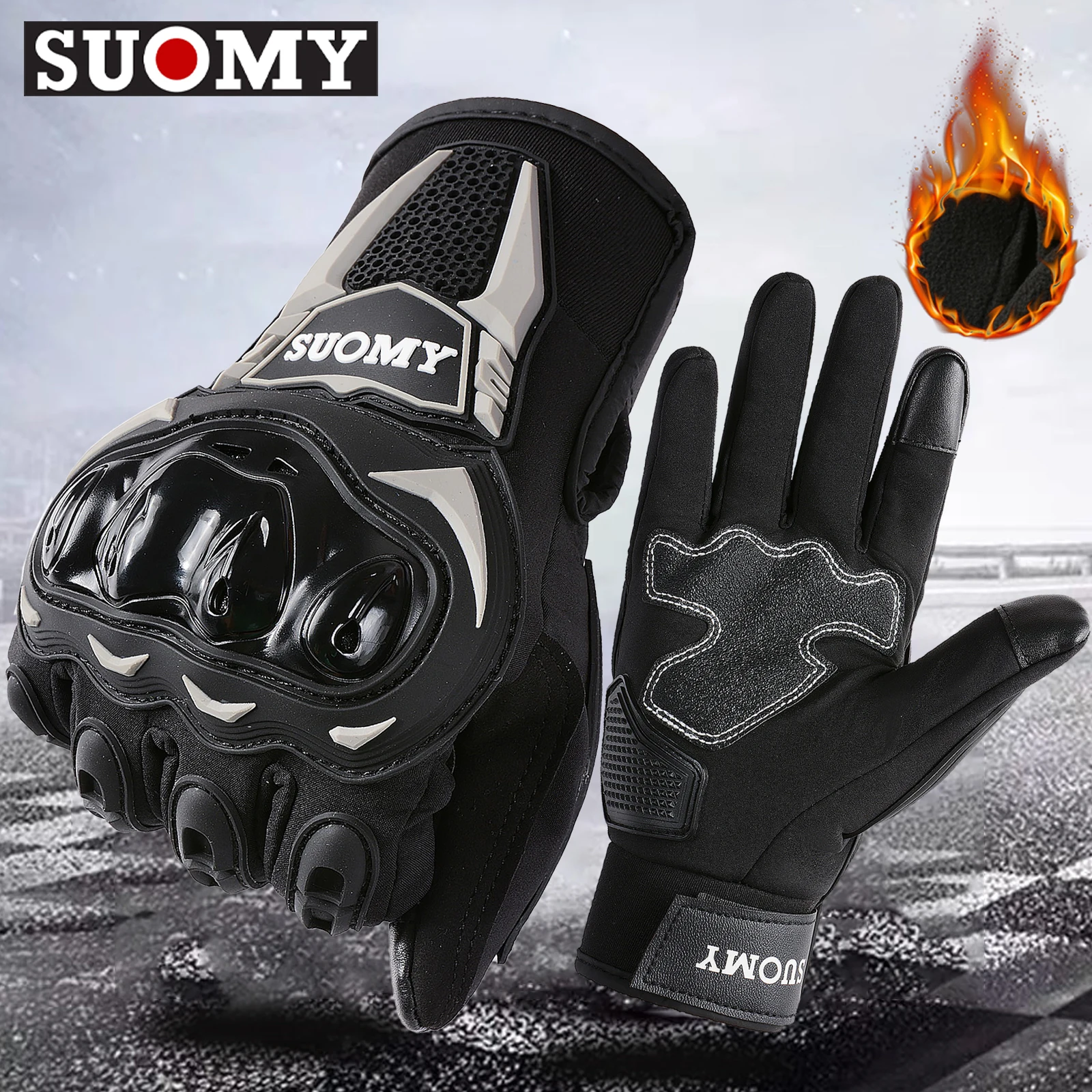 

Winter Autumn Warm Motorcycle Gloves Waterproof Touch-screen Motorbike Gloves PVC Hard Shell Protection Anti- fall Biker Gloves