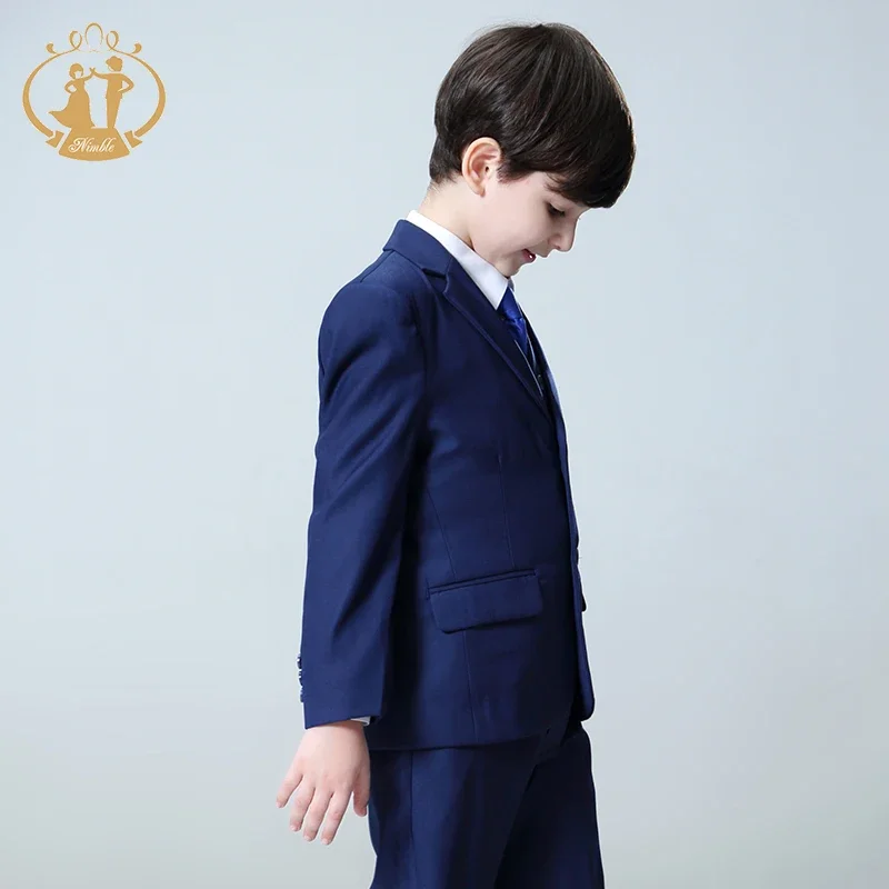 Spring Autumn Formal Boys Suits for Weddings Children Party Host Costume Blue Blazer Vest Pants Top Quality Wholesale Clothing