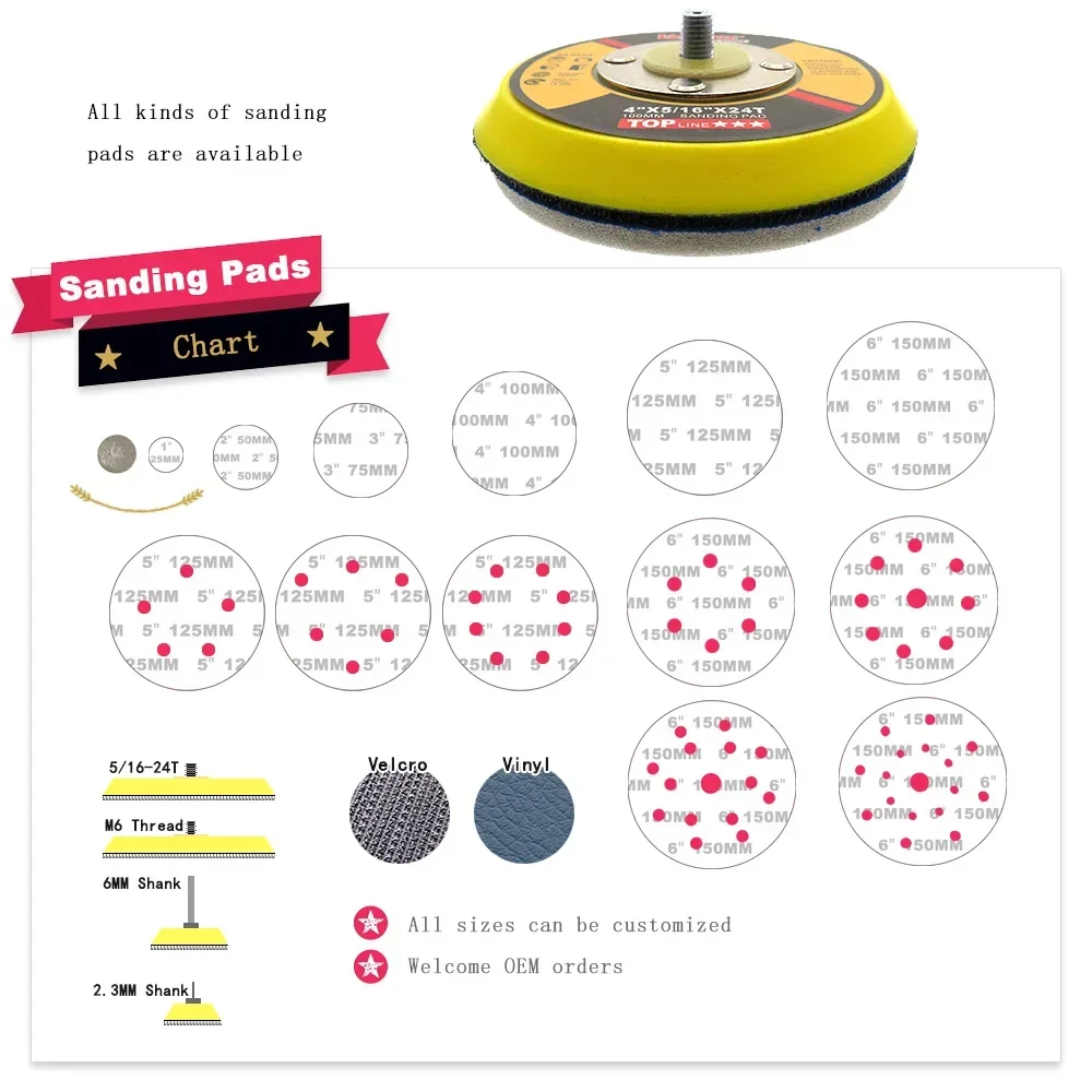 VIBRATITE 1-6 Inch DA Sanding Pad Sander Backing Pad M65/16-24 Thread Hook and Loop Abrasive Power Tools Accessories