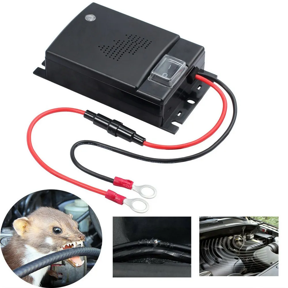 Car Rat Repeller 12V Powered Intelligent Ultrasonic Mouse Deterrent Start-Stop Get Rid of Mice in Car Engine Compartmen