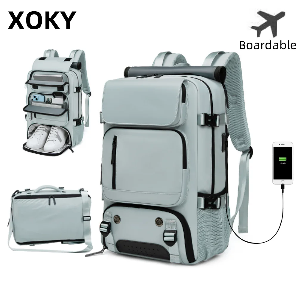 XOKY Large Travel Backpack Boardable Backpack USB Charging Waterproof Outdoor Travel Backpack independent shoe compartment 8102