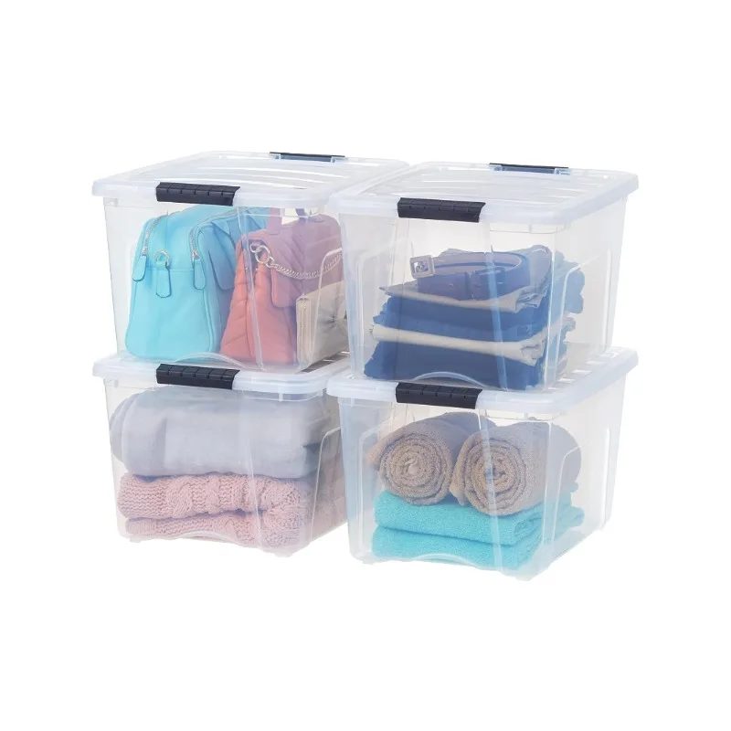 USA 40 Qt Stackable Plastic Storage Bins with Lids, 4 Pack - BPA-Free, Made in USA - See-Through Organizing Solution