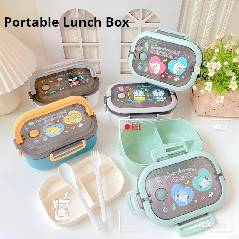 Disney Stitch Original Cartoon Portable Lunch Box Child Student Hermetic Bento Box Portable Double Layer High Capacity Box Gifts