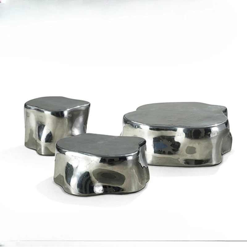 

high and low combination coffee table villa living room stainless steel special-shaped designer art coffee table