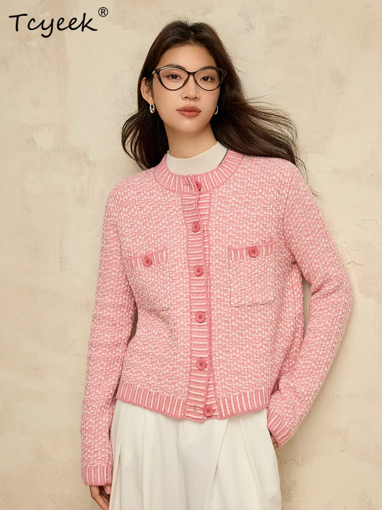 

Tcyeek, 51.9%Sheep Wool, Cardigans for Women, Long Sleeved, Pockets, Fashion Chic Sweaters, Autumn Winter Loose Top C49501QM