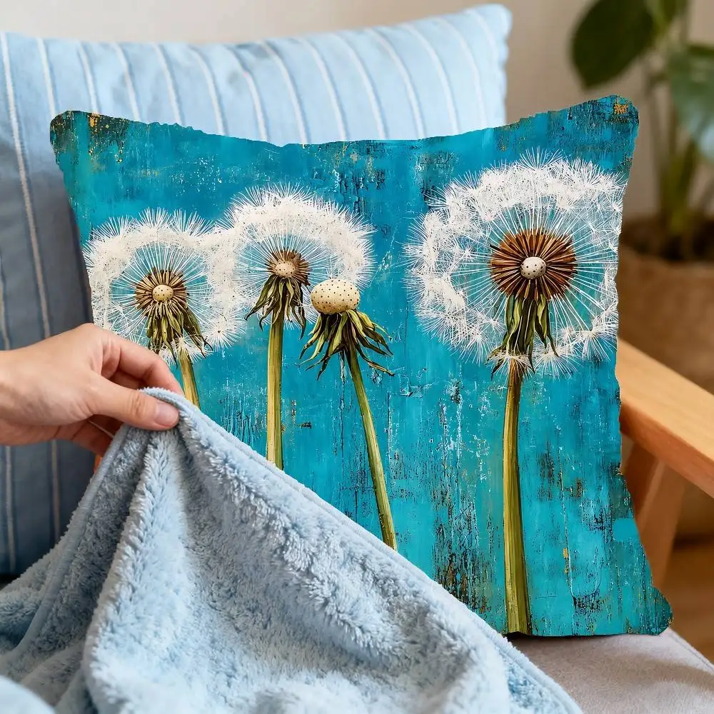 Dandelion Turquoise Printed PillowCase Elegant Couple Home Living Room Bedroom Decorative Rectangle Pillowcase SofaCushion Cover
