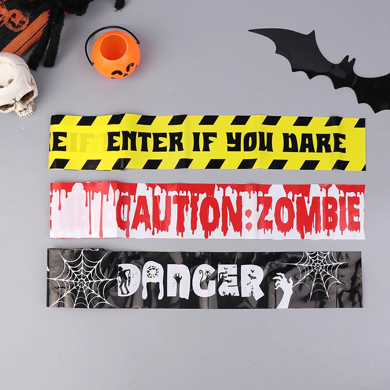 1Pack 5M Halloween Warning Caution Tape Window Prop You Dare Zombie Posters Fright Tape For Zombie Themed Party Halloween Party