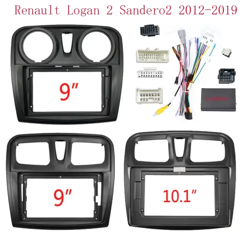 9 Inch 2 Din Android Car Radio Frame Kit Fascia Cable Harness Adapter Dashboard Decoder Canbus Box For Renault Sandero Logan