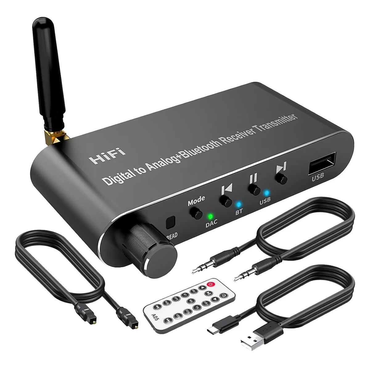 AB53 Bluetooth 5.1 Transmitter Receiver Digital to Analog Audio Converter Wireless Adaptor, Coax to Analog for TV, Gaming