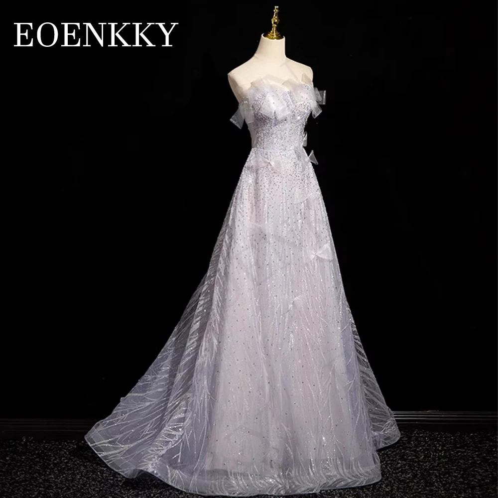 Robe de Soirée sans Bretelles pour Femme, Tenue Éducative Dos aux, en Tulle, avec Nministériels d et Paillettes, Ligne A, pour Mariage Robe de soirée sans bretelles à perles étincelantes  Robe de soirée de mariage sans