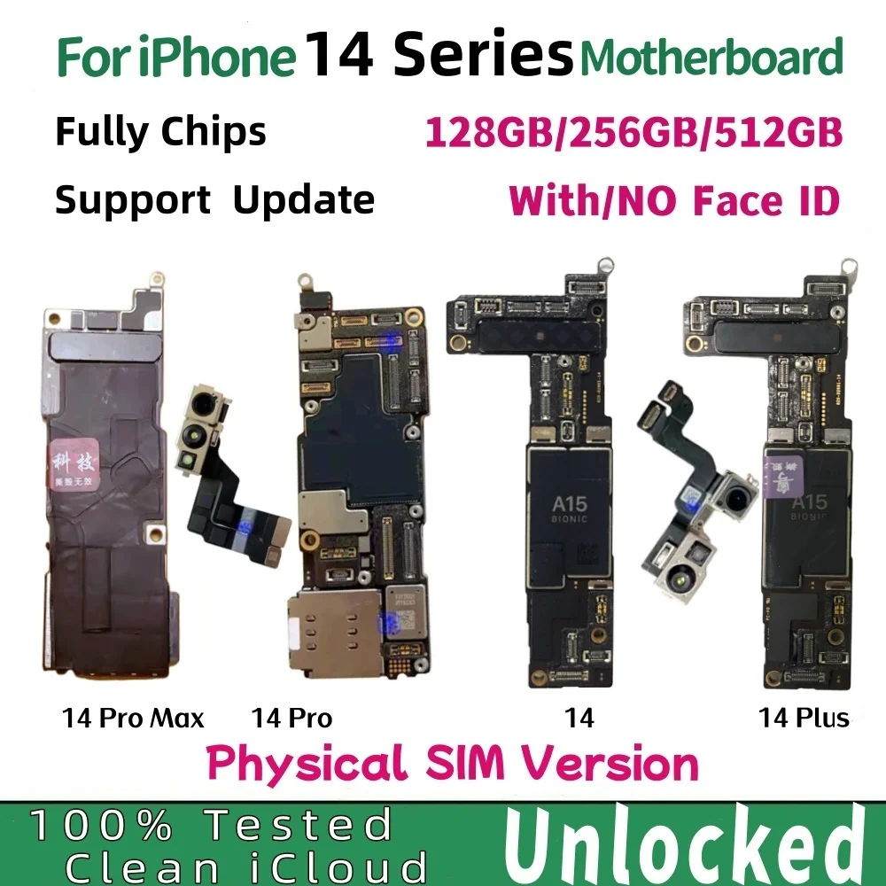 Unlocked SIM Version Mainboard For iPhone 14 Pro Max 14 Plus 14Pro Motherboard With/Without Face ID Clean iCloud Logic Board