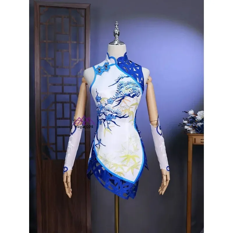 Naraka: Bladepoint Yoto Hime The Demon Sword Cosplay Costume Qipao Porcelain Hue Full Set Wig Halloween Party Outfit New Arrival