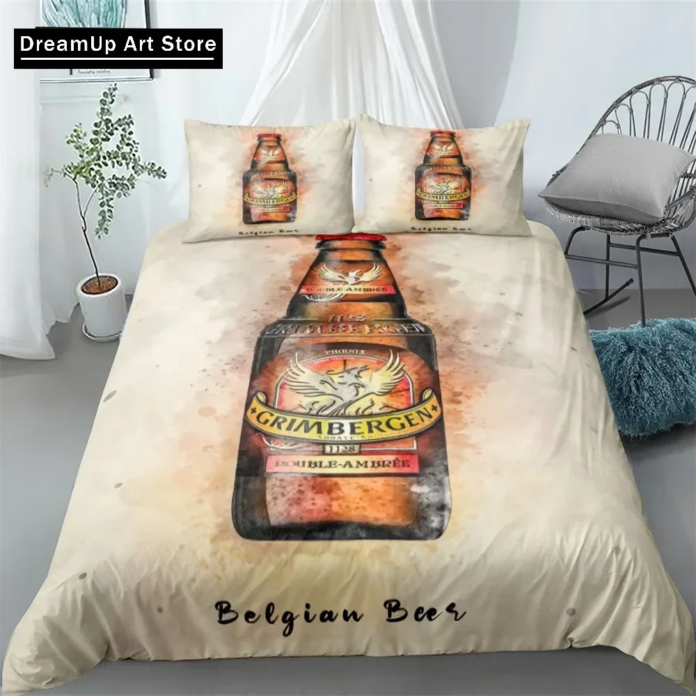 Beer Bottle Duvet Cover Set Watercolour Style Colourful Summer Drinking King Queen Size Comforter Cover Polyester Bedding Set