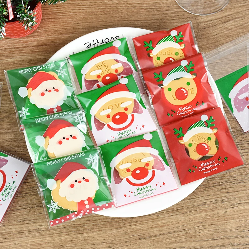 

50/100Pcs Christmas Candy Bags Santa Claus Elk Cookies Snack Packaging Bag Kids Gift Christmas Party Decoration Navidad New Year