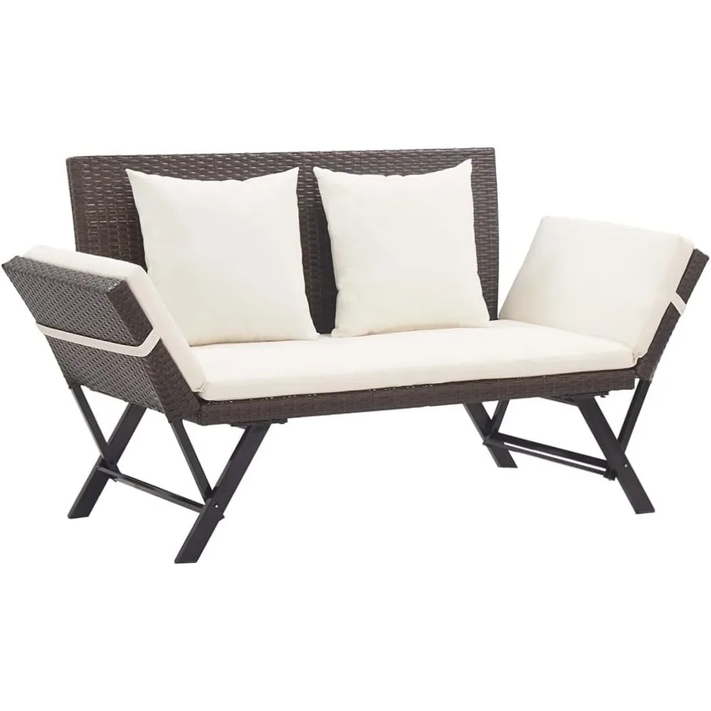 

Patio Bench with Cushions 69.3" Brown Poly Rattan