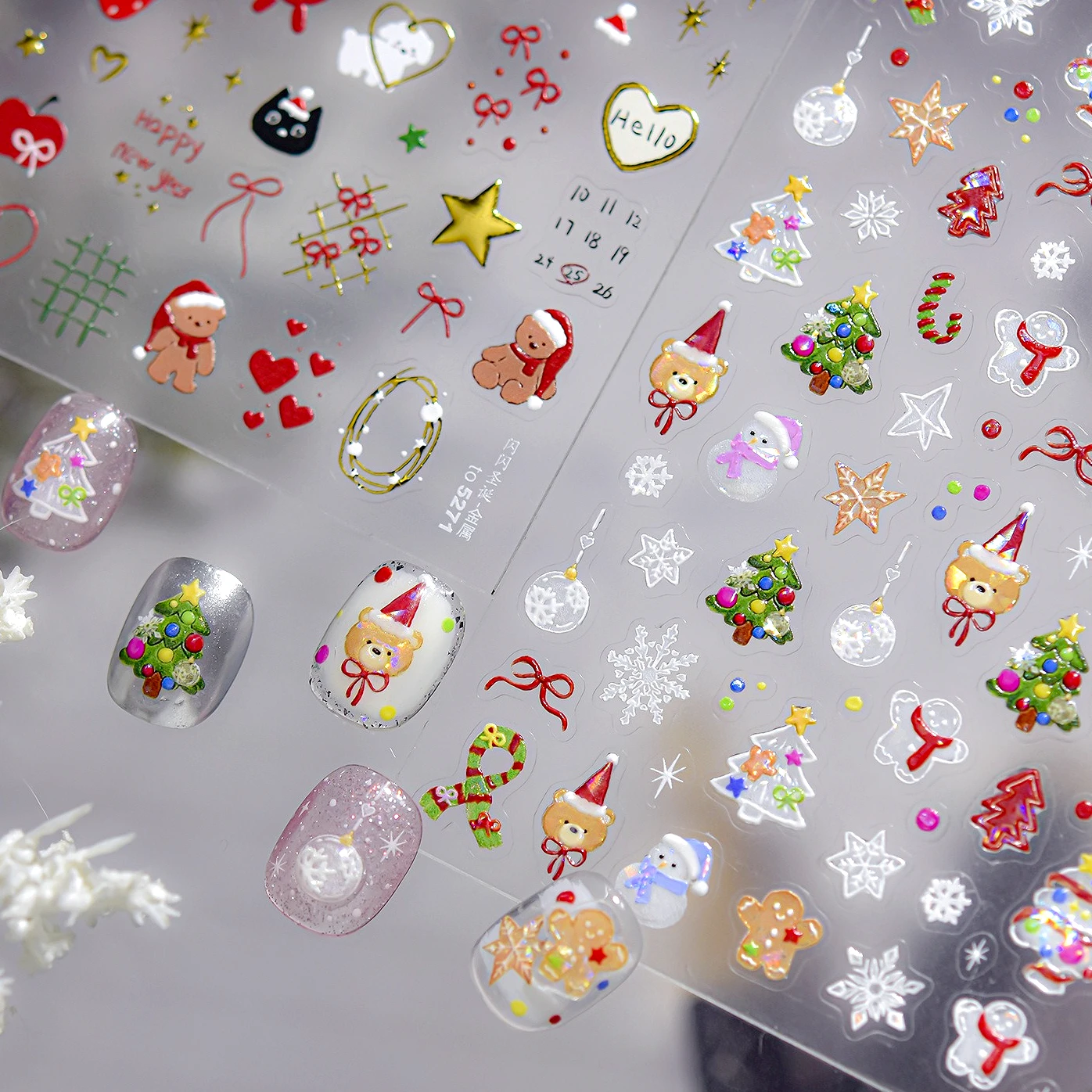 

Bear Gold Star Apple Cat Snowman Christmas Tree Bowknot Winter Snowflakes Moon Santa Claus Crystal Ball Nail Art Stickers Decals