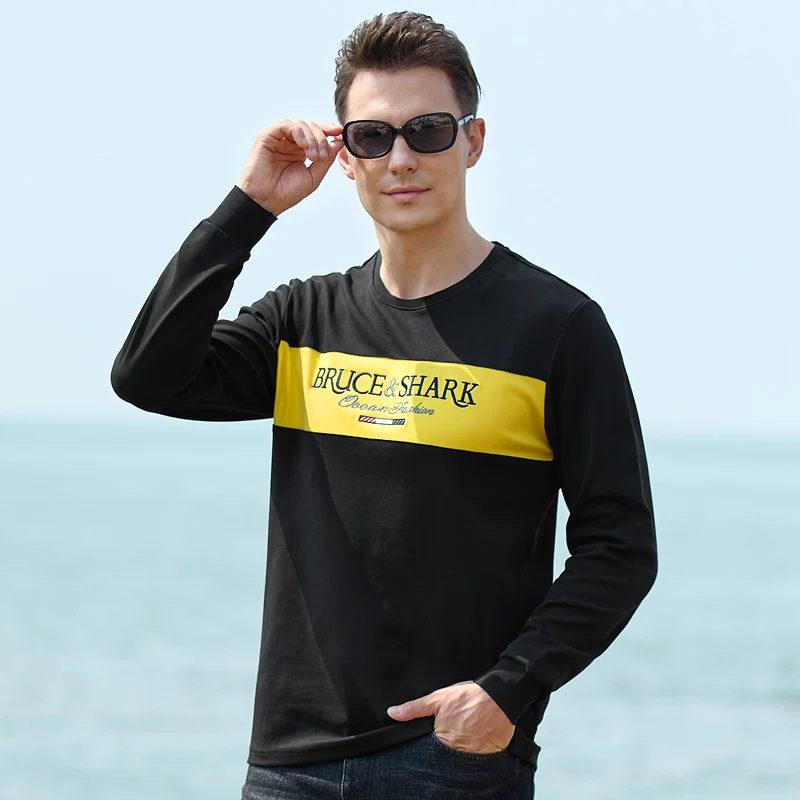 2023 Autumn New T-shirts Men's Trendy Long Sleeve Bruce&Shark Loose Large Men's Thick Round Neck Men's Clothing Big Size 4XL