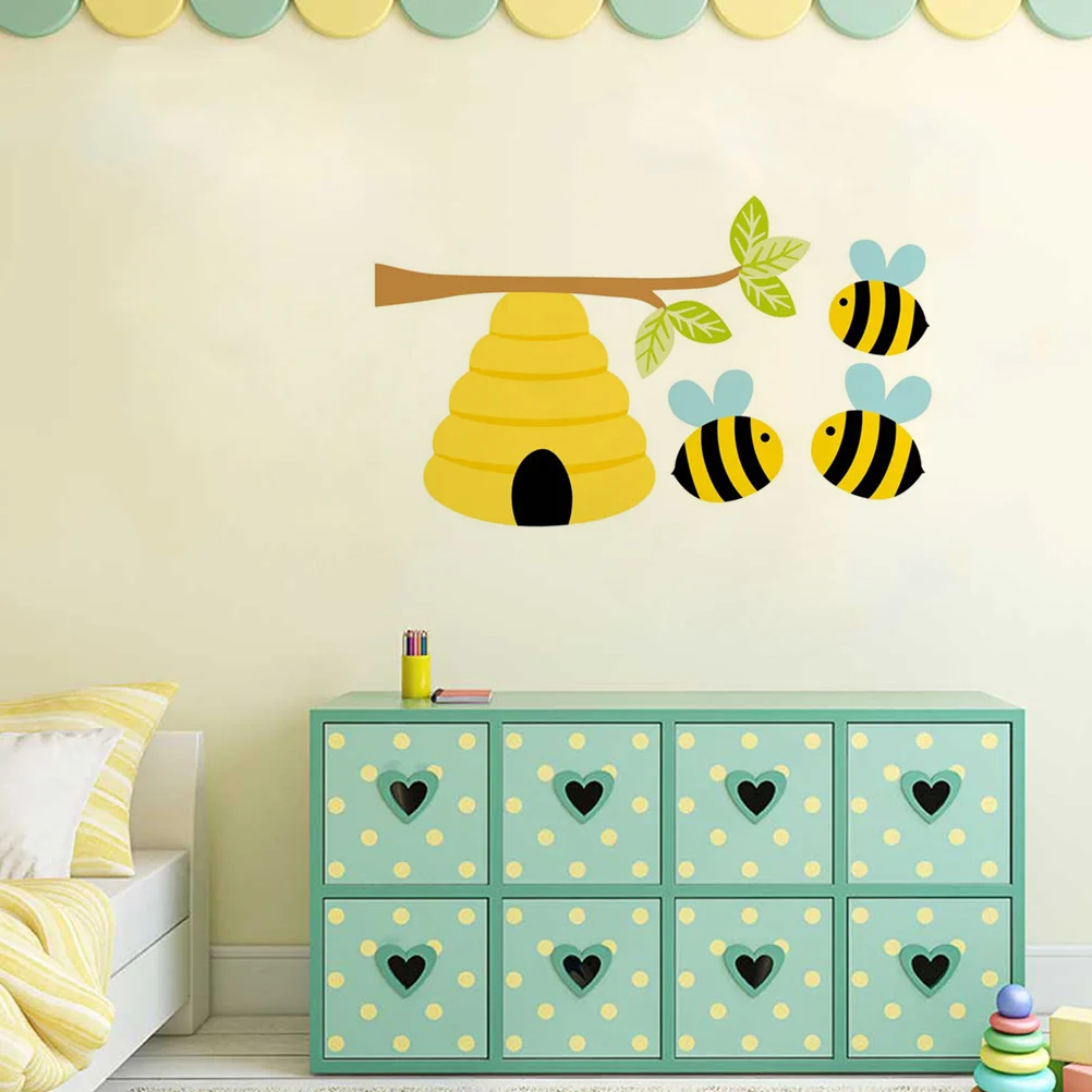 

Cartoon Bee Wall Sticker PVC Material Easy Remove Self-Adhesive Kids Room Kindergarten Wall Decals Yellow Kids Room Wal Sticker
