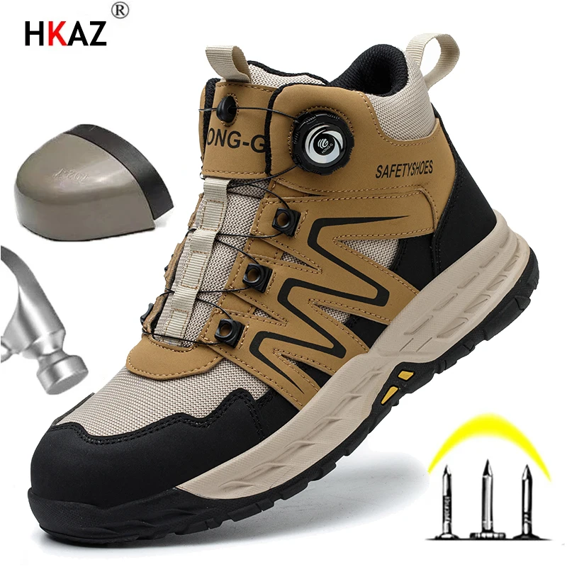 Mens Lightweight Swivel Buckle Anti-smash Steel Toe Shoes Anti Puncture Work Shoes Sports Safety Shoes Protective Work Shoes