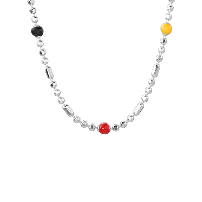 New 925 Sterling Silver Colorful Round Beads Necklace Delicate Charm Temperament Choker Birthday Gift for Women\'s Fine Jewelry