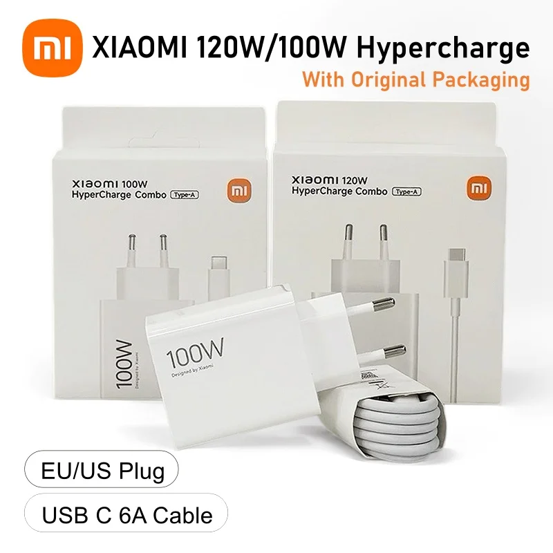 Original Xiaomi 120W 100W Charger EU US Turbo Fast Charge Charger for Mi 17 15T 14T Pro Poco X7 X8 Pro M8 F8 F9 Redmi K100 Cable