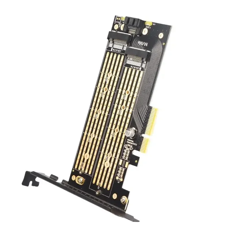 【YY】1Pc Dual M.2 PCIe 4.0 Adapter For NVMe/NGFF SSD NVMe (M Key) And SATA (B Key) SSD To PCIe X4 X8 X16 Slot For Desktop PC SK6