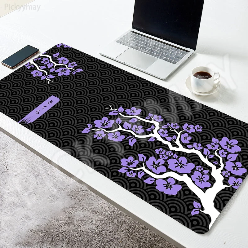 Mousepad besar XXL alas Mouse kantor seni Jepang ikan Koi alas meja komputer bantalan Keyboard alas Mouse Hitam karet Deskpad besar