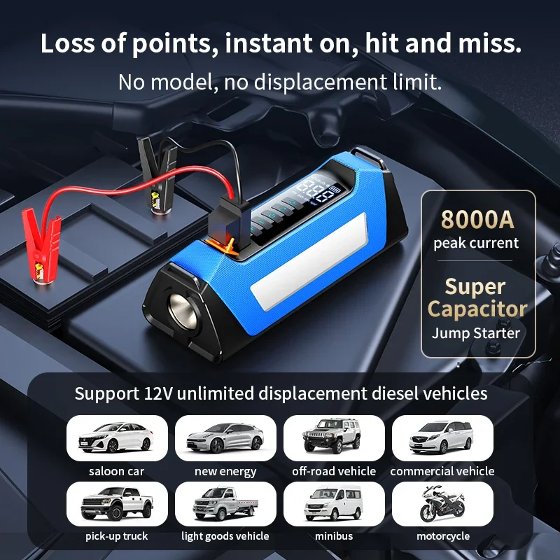 8000amp 200psi Tire Inflator Car Jumper Multifunction 12v Battery Booster Super Compressor Power Bank Jump Starter With Air Pump