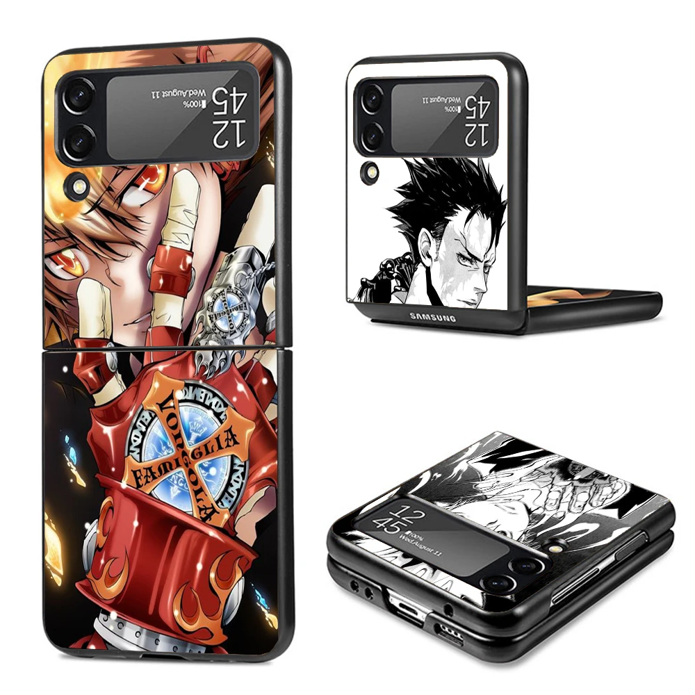 Katekyo Hitman Reborn Hard Black Cover for Samsung Galaxy Z Flip 4 3 5 5G Phone Case Flip4 Flip3 Flip5 Pattern Luxury Shockproof