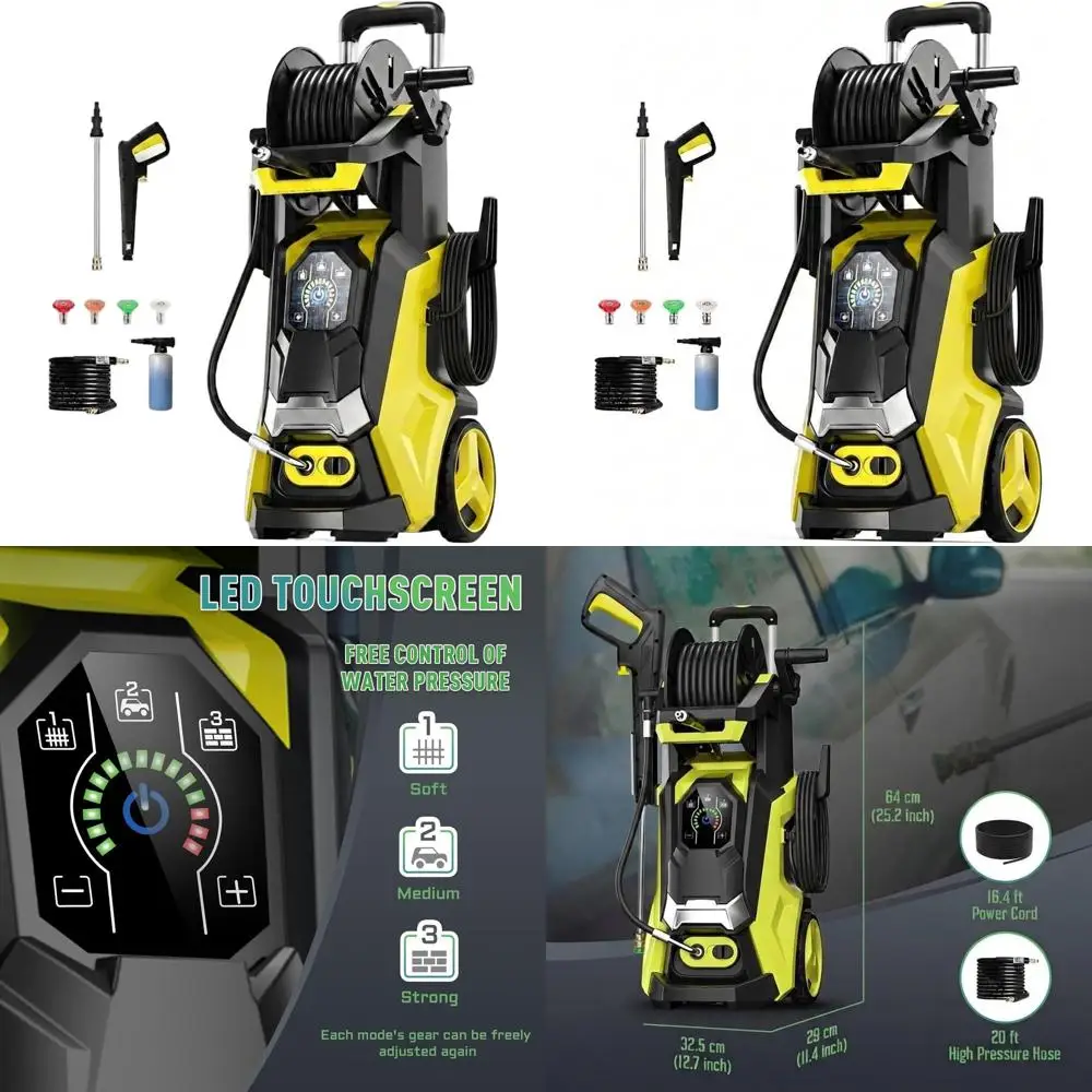 

Мойка высокого давления 5000 PSI с сенсорным запуском, 4 насадками и пенной насадкой для очистки автомобилей, подъездных путей и многого другого - Lemon Ye