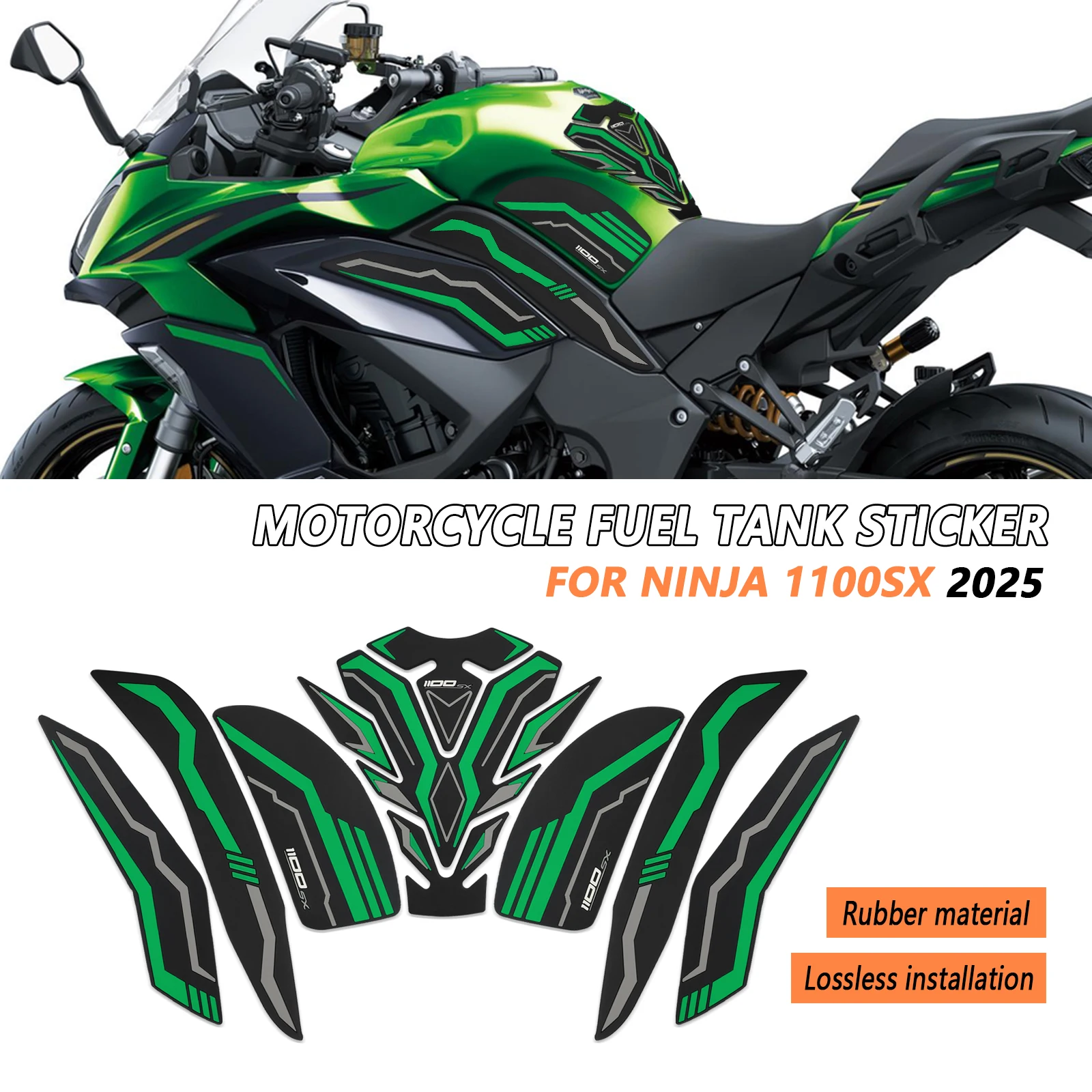 

Для NINJA 1100SX 2025-накладка на топливный бак мотоцикла, тяговая накладка на топливный бак, противоскользящая боковая наклейка на топливный бак, новые аксессуары