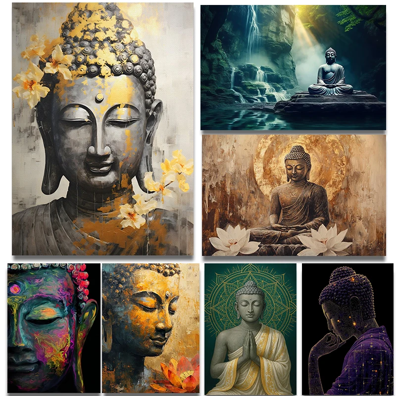 Spiritual Zen Colorful Buddha Face Enlightenment Posters Peaceful Meditation Prints Canvas Painting Wall Picture Home Room Decor