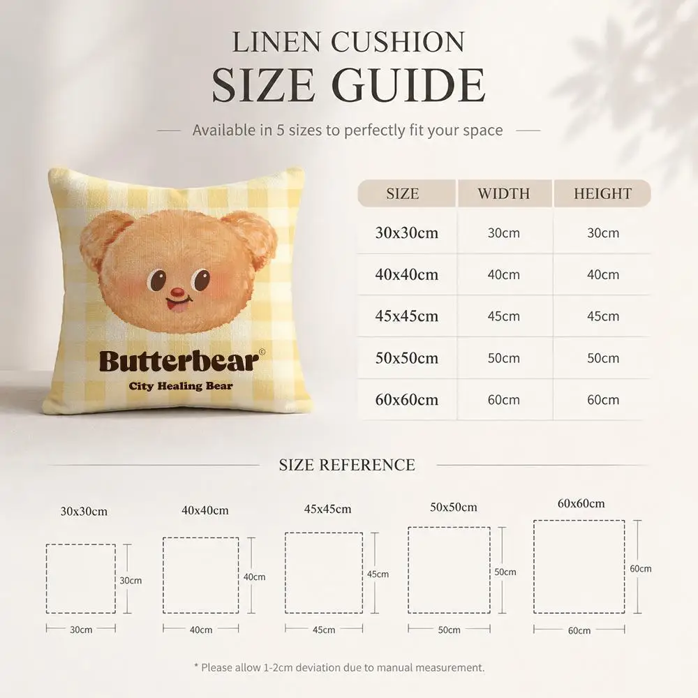 B-Butter Bear Cute Anime Cushion Cover Linen Double-Sided Decorative Sofa Couch Bedroom Living Room Home Decor Pillow Case