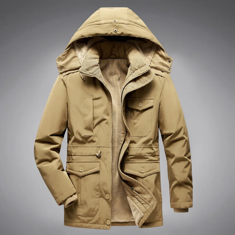 

2023 Men Coat Parka Hombre Military Thick Warm Man Jacket Winter Parkas Casual Cotton Padded Jacket Male Multi-Pocket Fur Hooded