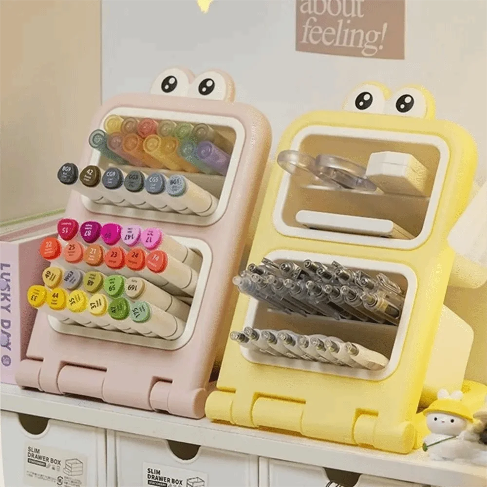 

Removable Desktop Slanting Organizer Large Capacity Cartoon Cosmetics Storage Box Colorful Sturdy Brush Storage Container