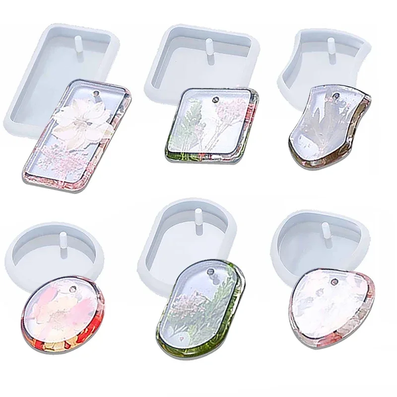 DIY Keychain Pendant Silicone Mold for Epoxy Resin Round Rectangle Pendant Keychains Earring with Hole Silicone Molds