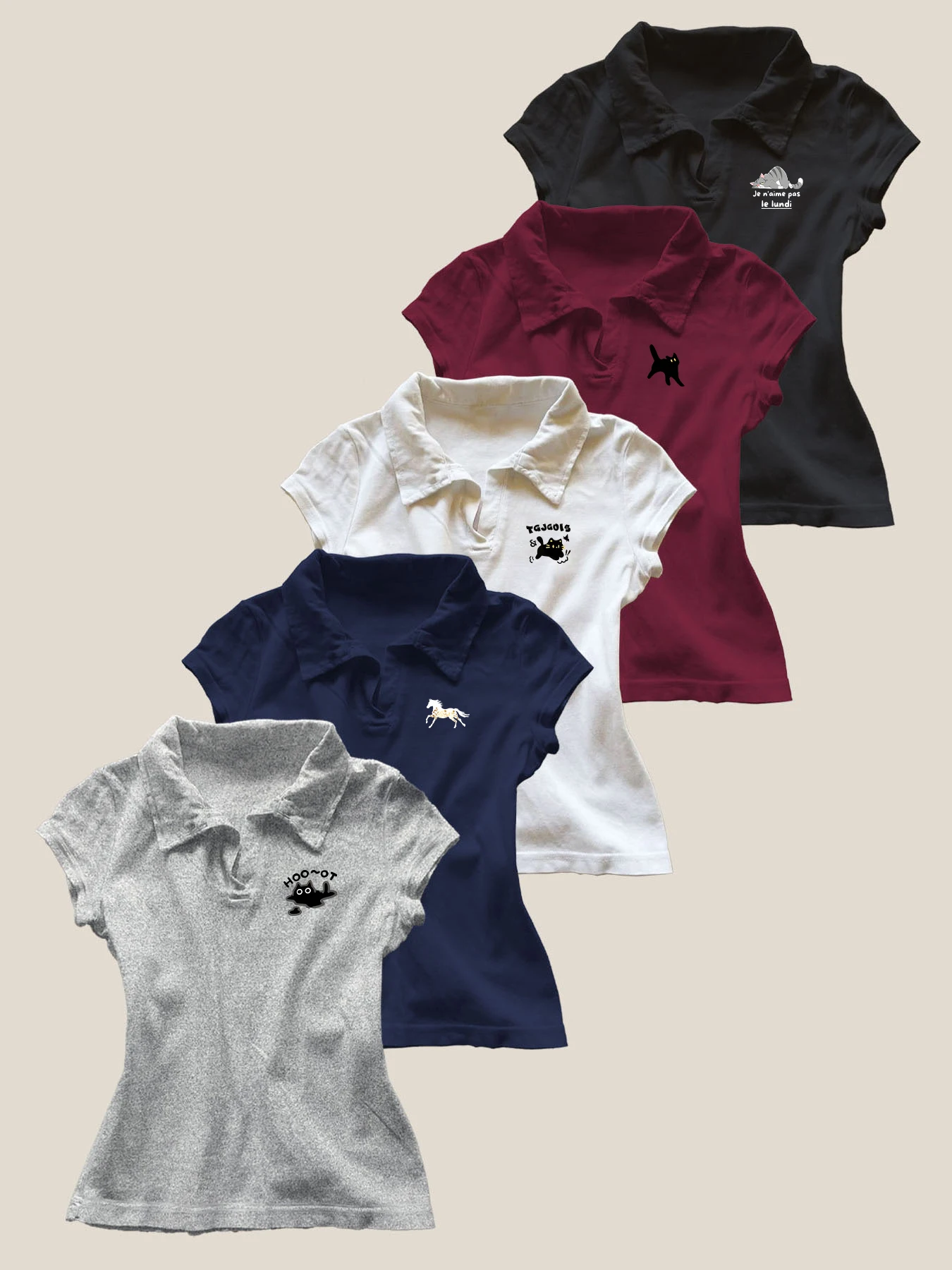 

5PC New American Retro Top Trendy Summer Polo Collar Short Sleeve Slim Shoulder T-shirt for Women