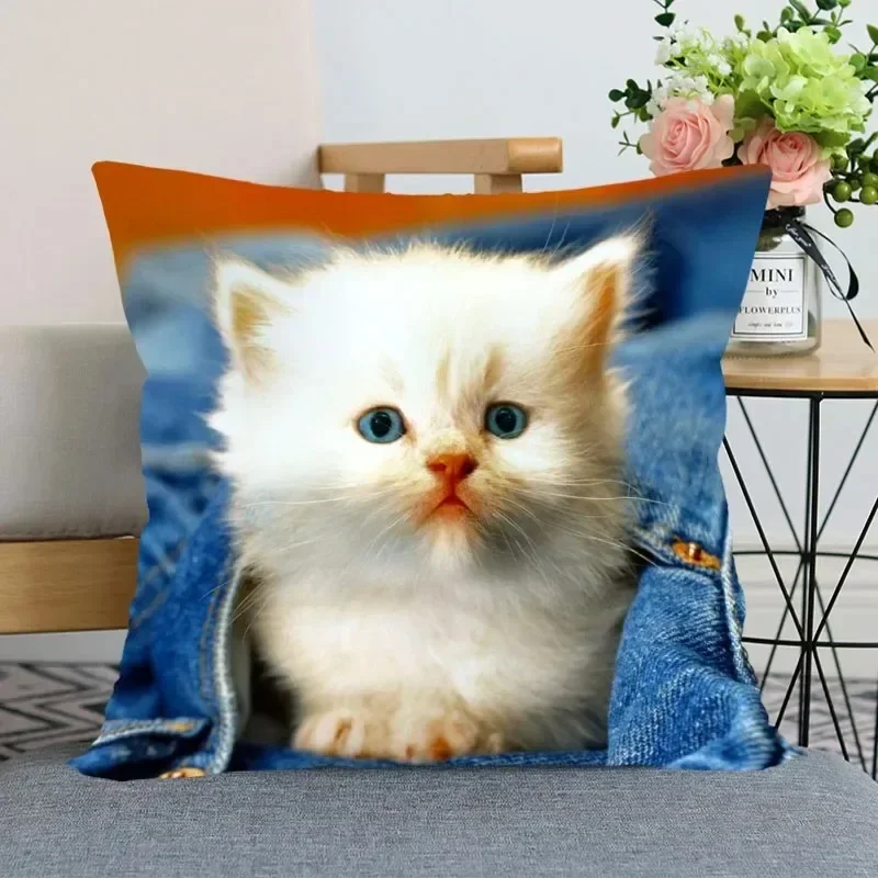 Cute Kitten Patterns throw pillow cover with short plush print for living room sofa decoration cushion cover pillow covers