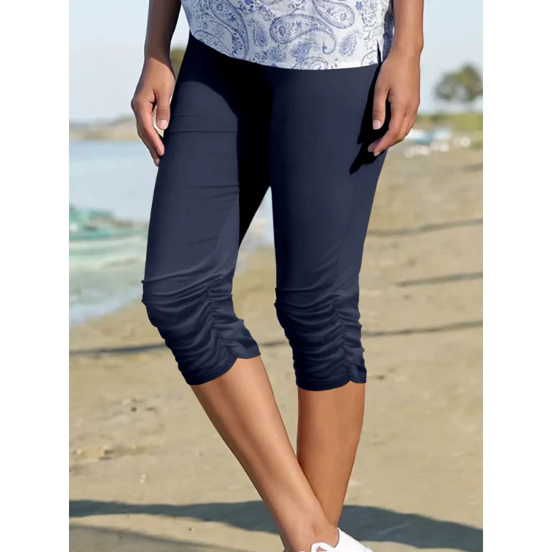 Ladies Trousers Summer Casual Holiday Solid Knit Trousers Suitable for many occasions Trendy Women's 7/10 Trousers