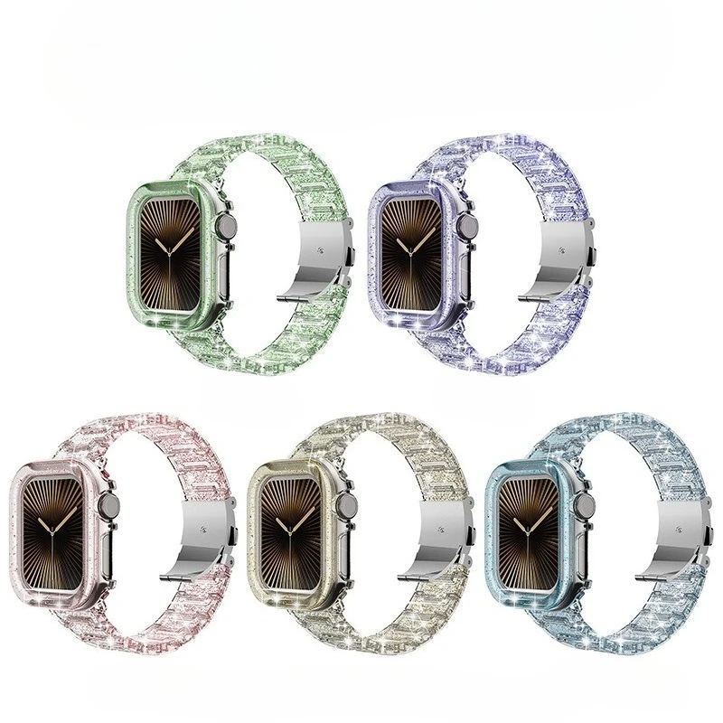 2in1 Set Resin Glitter Strap and Watch Case for All Range of Apple Watch Series Color-changing Resin Strap