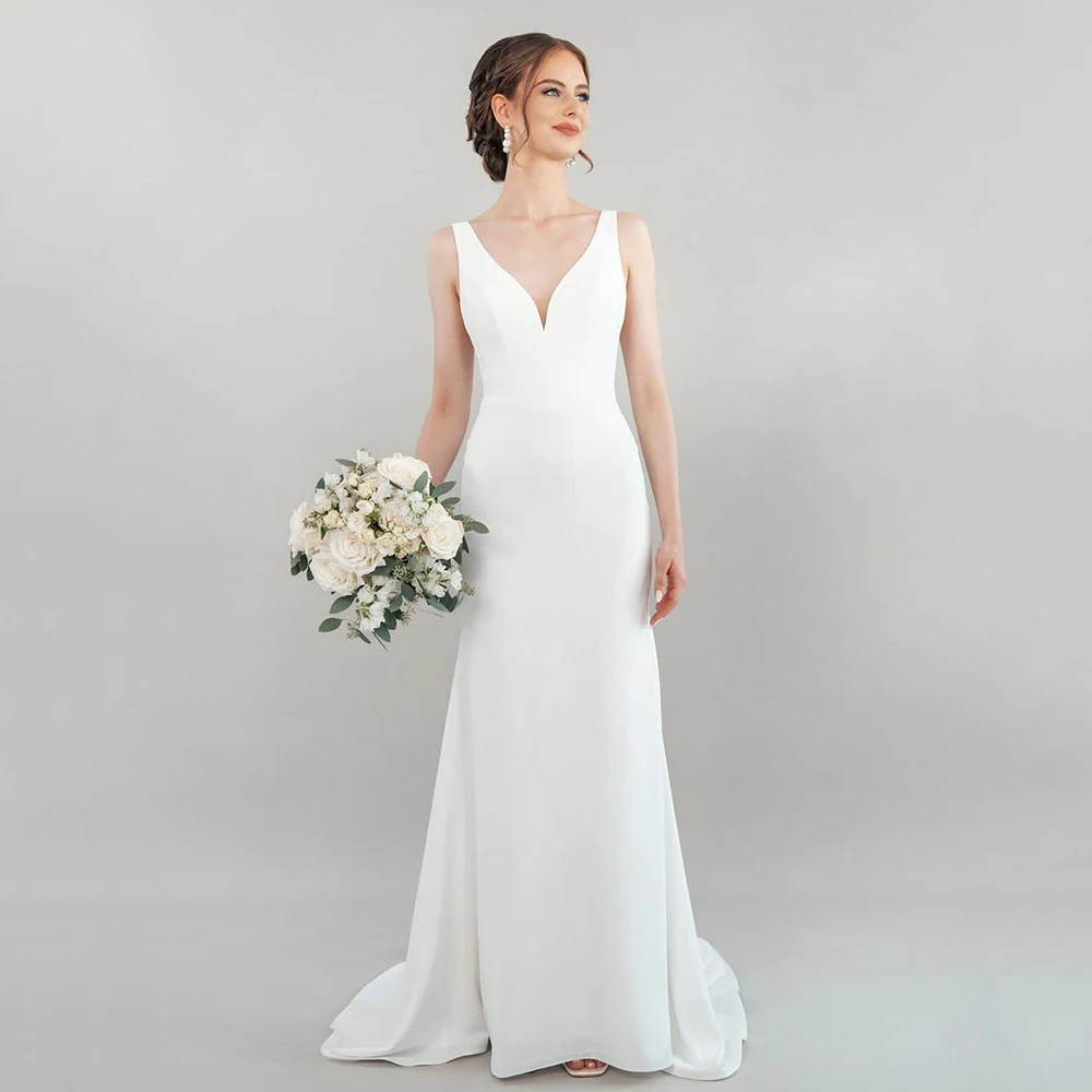 

Civil Mermaid Bridal Dress Simple Spaghetti Strap Sleeveless Wedding Dresses Buttons Elegant Wedding Gown Customized