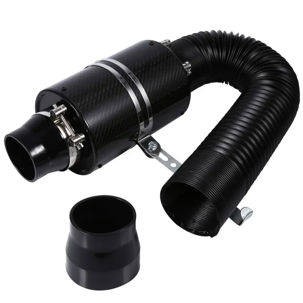 1 Set Universal Carbon Fibre Air Intake Filter 76mm 3 Inch Car Cold Feed Enclosed Intake Induction Pipe Hose Kit Air Filter Box