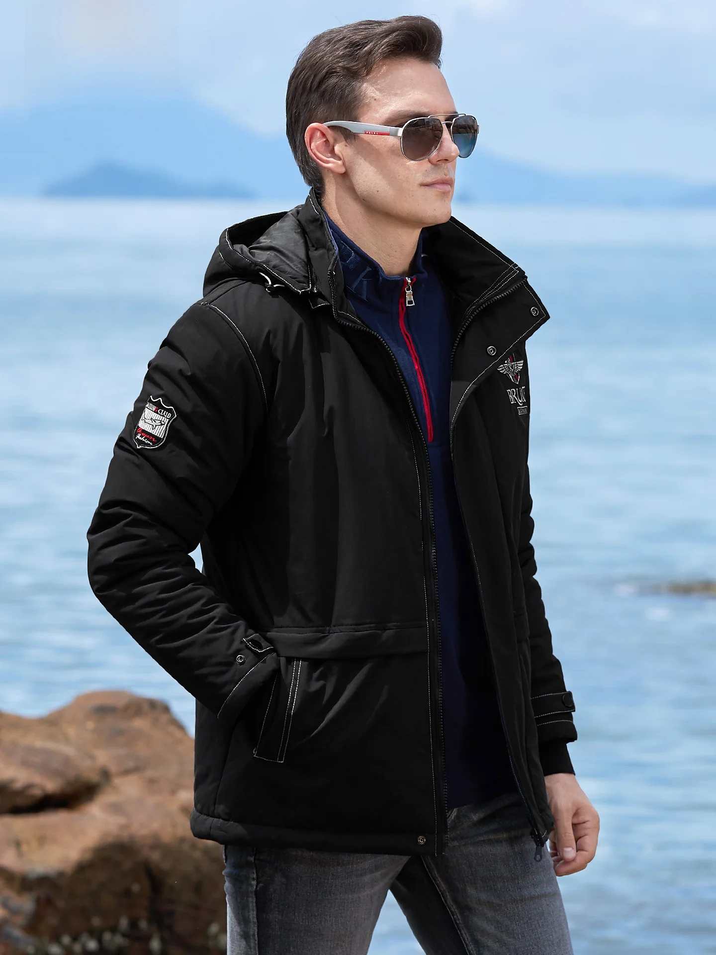 

Winter Thickened Cotton Jacket for Men Loose Open Cardigan Coat Bruce & Shark Brand Large Size Fashionable Urban Style