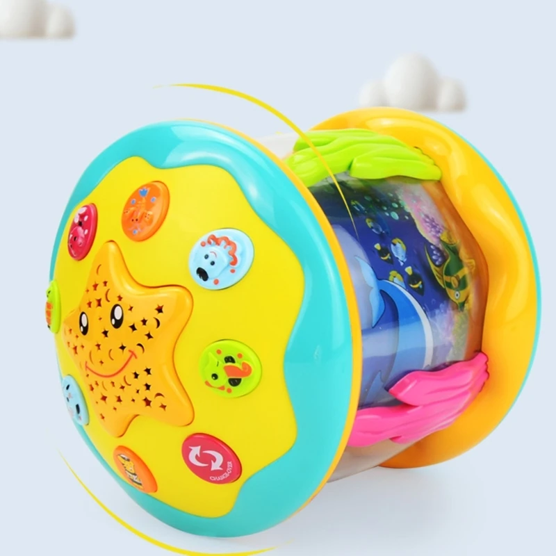 Electronic Handdrum Baby Toy Led Rotating Projector Baby Fine Motor Skill Toy