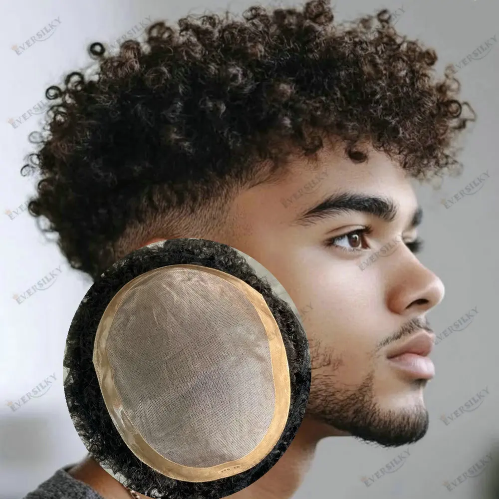 

10mm Afro Man Kinky Curly Toupee Real Human Hair Wigs for Men Durable Fine Mono Lace Capillary Prosthesis System for Baldness
