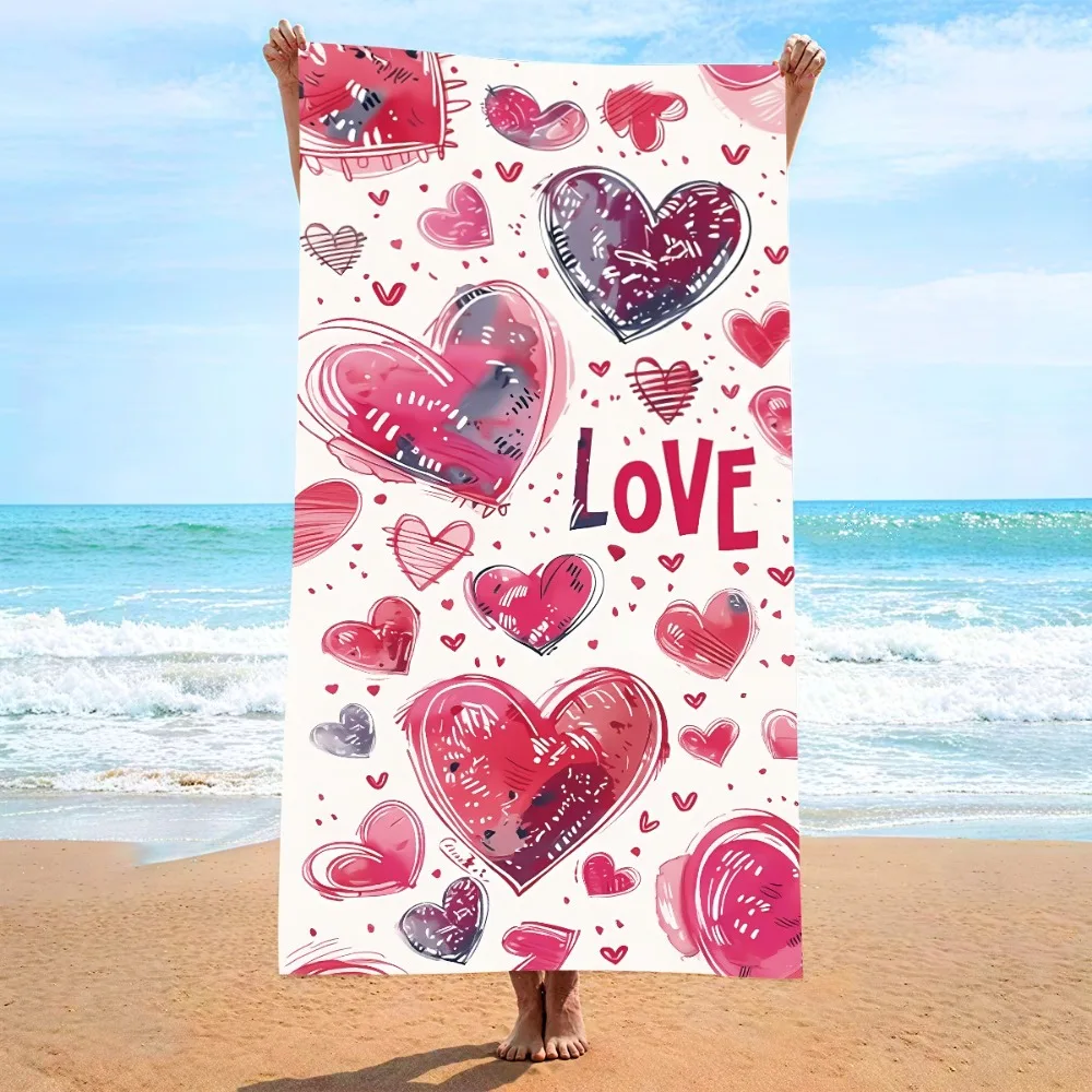 Heart Symbol Bath Towel 27x55inch Beach Towel Microfiber Quick-dry Yoga Mat Outdoor Travel Camping Picnic Blanket Sunscreen