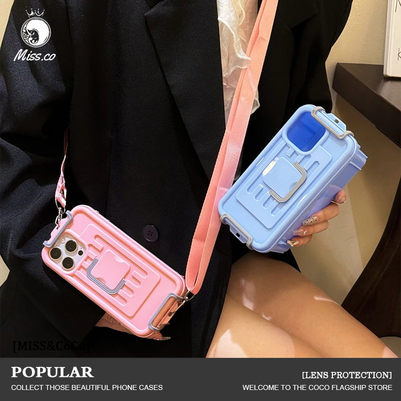 

Multi Functional Storage Box Phone Case For IPhone 15 14 13 12 11 Pro Max 15 14 Plus Mobile Phone Lanyard Storage Phone Shell