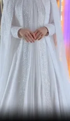 Ciynsia Chiffon Beading Long Sleeve Muslim Wedding Gowns for Bride High Neck Hijab Islamic Weddin Gowns